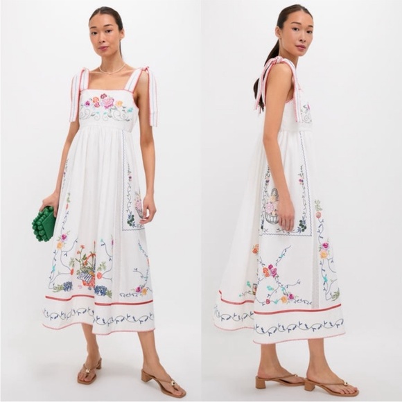 Hunter Bell Midi Dress Stefy Embroidered White Cotton Floral NWT 6 - Picture 4 of 14